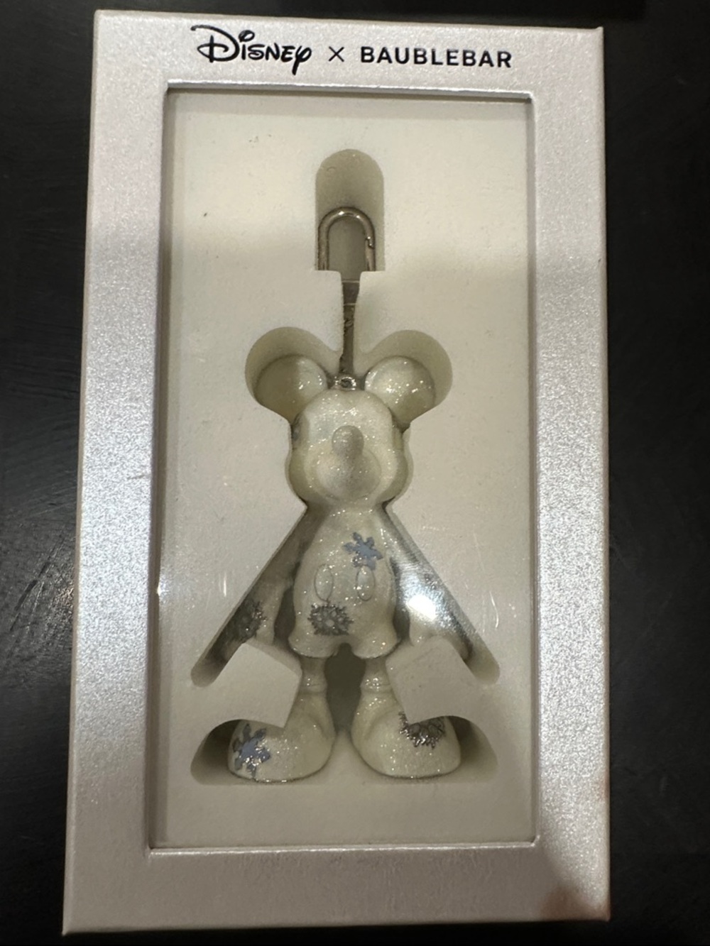 BaubleBar Disney Mickey Mouse Glitter White and Silver Keychain/Card Holder